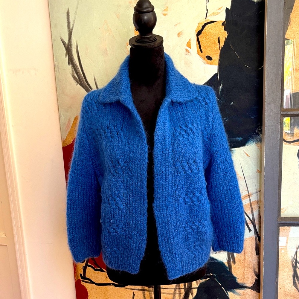 Adorable Vintage Handmade Cozy Blue Cardigan Sweater